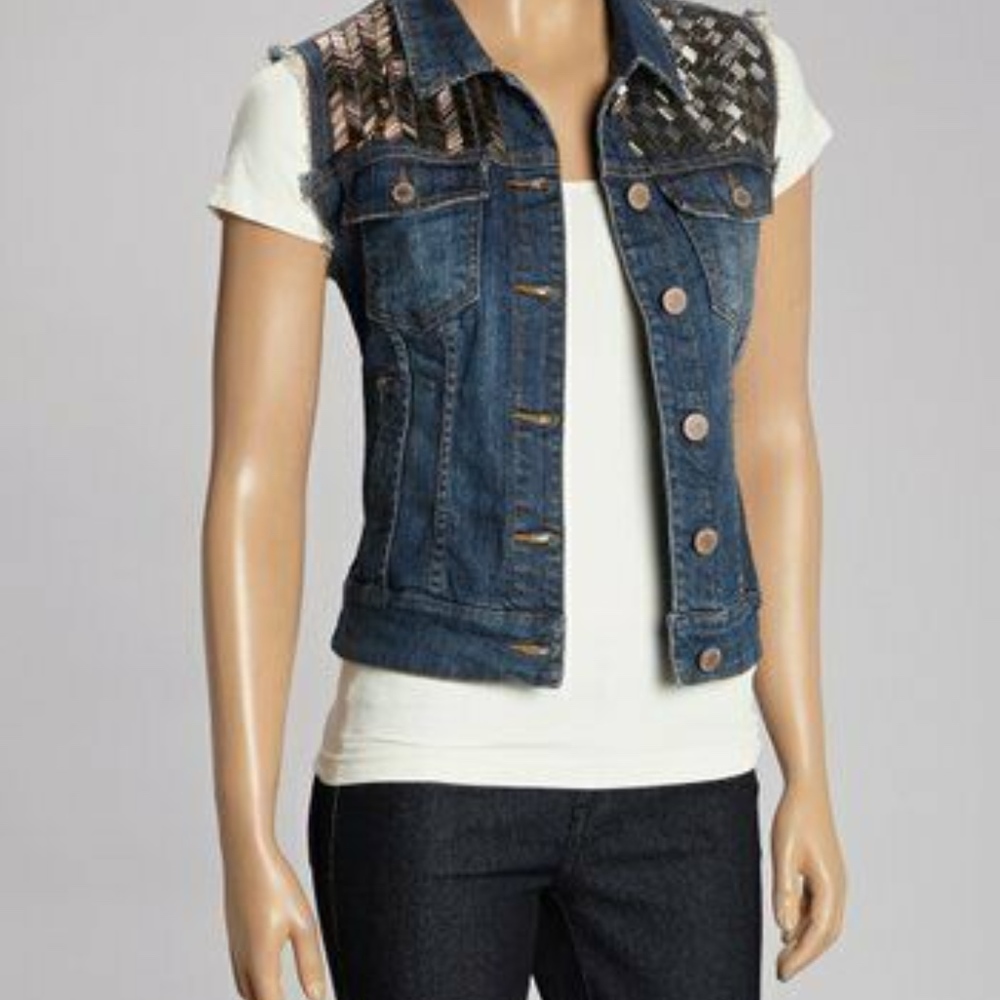 Romeo & Juliet Couture Embellished Denim Vest - Picture 2 of 8